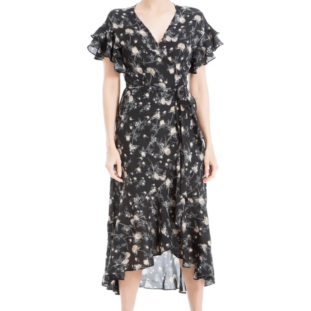 MAX STUDIO Ruffle Crepe High/Low Wrap Midi Dress - M